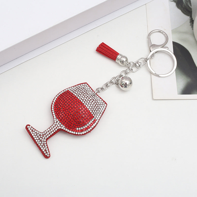 Wholesale Creative Wine Glass Color Matching Hot Diamond Keychain